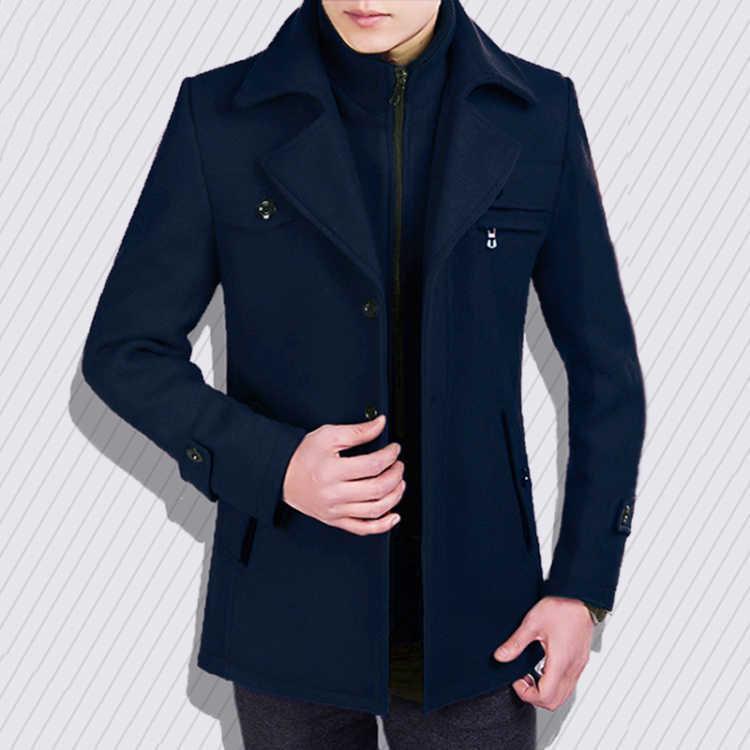Men Winter Wool Coat Men's Jacket Simple Blends Woolen Coat Male Trench Coat Casual Overcoat