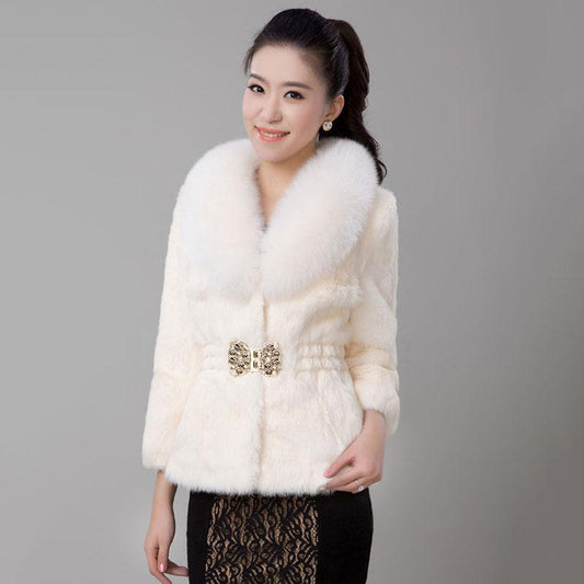 Fur Autumn and Winter Imitation Rabbit Fur Coat Women's Short Fox Fur Collar Slim Slimming Warm Coat