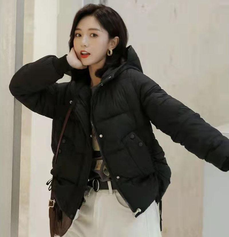 Winter Short Thickened Windproof Cold Warmth Loose INS Style Casual Slim Solid Color Ladies Hooded Coat Jacket Padded