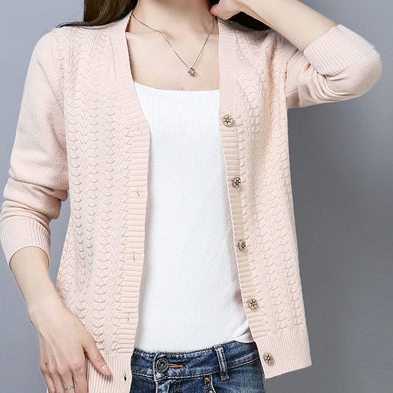 Spring and Autumn Thin Knit Sweater Cardigan Short V-neck Top Long Sleeve Outer Female Jacket