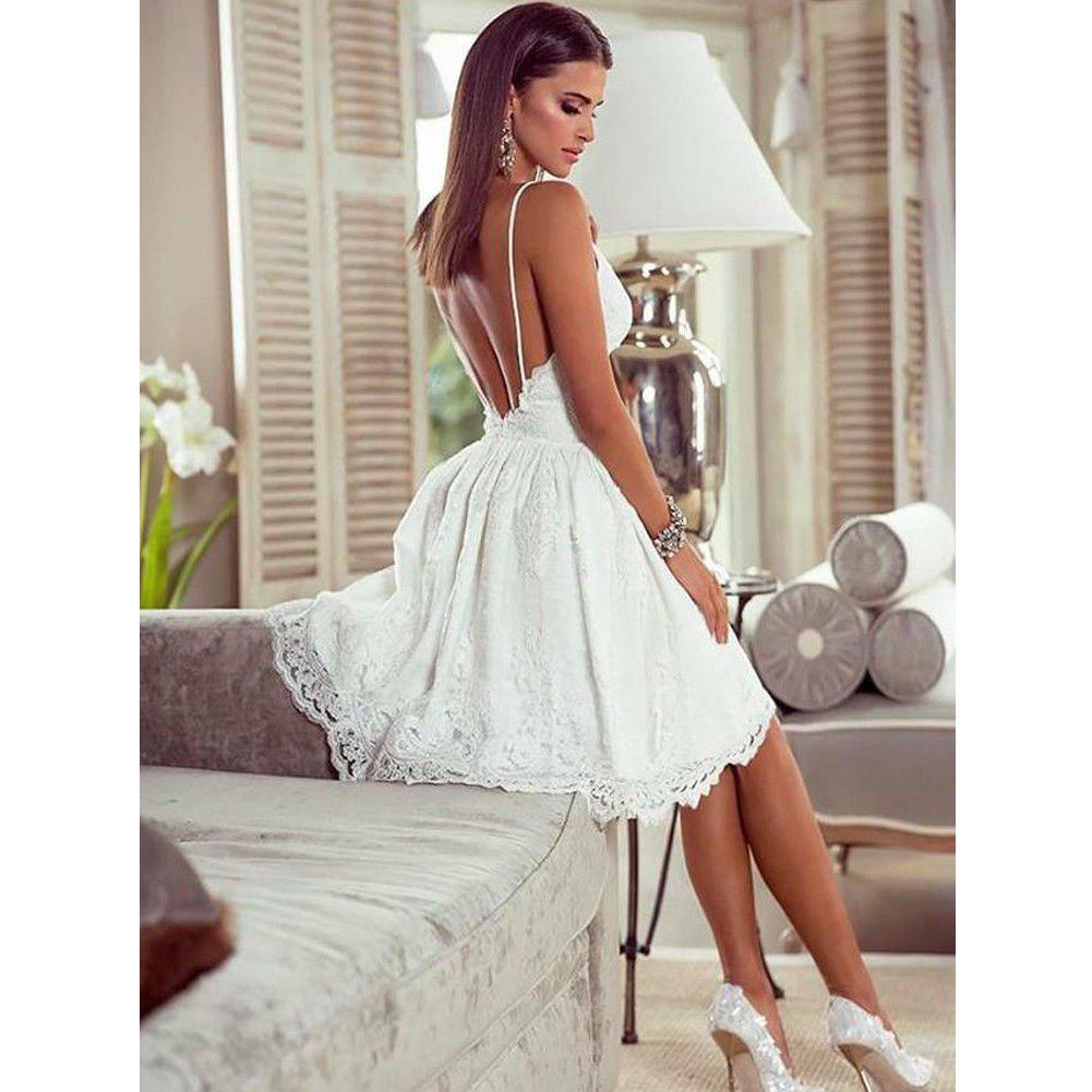 WTEMPO Women's Bandage Bodycon Sleeveless Dress Party Evening Club Mini Dress Backless V neck Lace S
