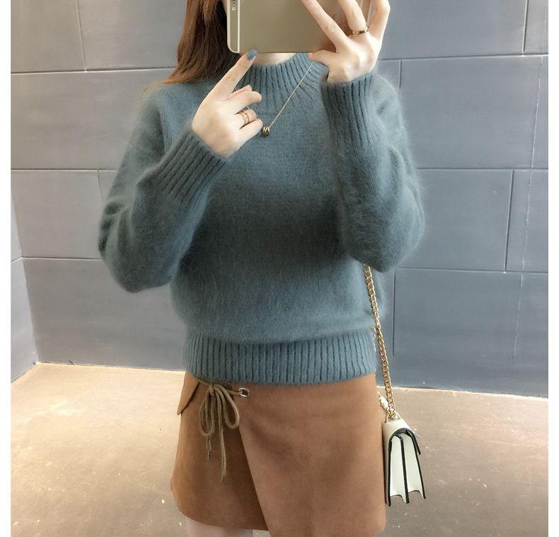 Non-shedding Mink Velvet Sweater Women's Short Loose Knit Sweater New Half High Collar Top