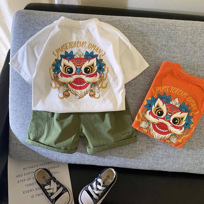 Boys Set Children Clothing Middle-big Kids Short-sleeve Suit Boy T-shirt Camouflage Pants Summer