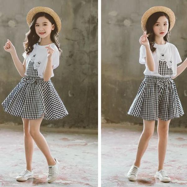 2PCS Children Clothing Set Spring Summer Girls Suits Bow Printing Short Sleeve Tops + Pants Clothing Set