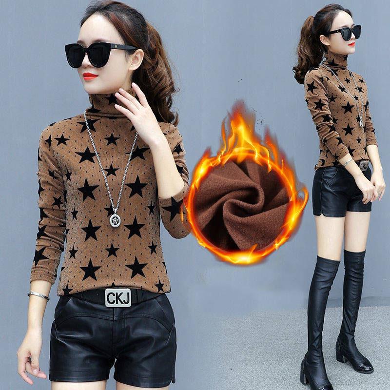 Women star printed Turtleneck pullover Sweaters Plus Size thicken velvet Sweaters slim winter