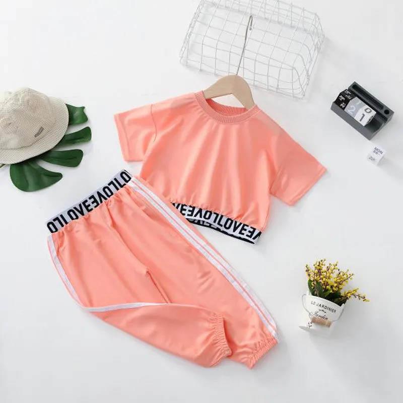 Girls Summer Sportswear Breathable Fashion Short-sleeved + Trousers Sports Suit Children's Dance Costumes Two-piece Set
