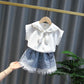 2PCS Children Clothing Set Spring Summer Girls Suits Lace Short Sleeve Tops + Pants Clothing Set