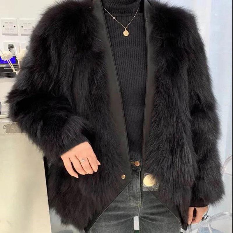 Fur Coat Winter Ladies Retro Fashion V-neck Waist Thickened Warm Mid-length Fur All-in-one Plush Jacket