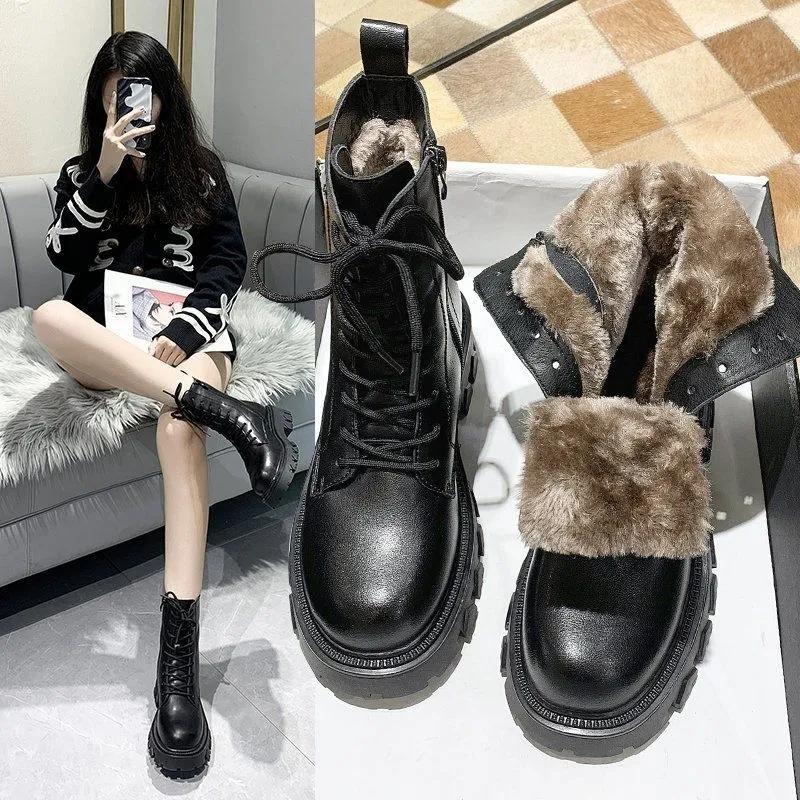 Snow Boots Women Thick Warm Cotton Shoes Women Winter Boots Plus Velvet Thick Bottom Martin Boots Ankle Boots