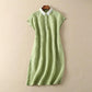Summer Women's Doll Collar Short Sleeve Mid-length Dress Solid Color Large Size Long Dress