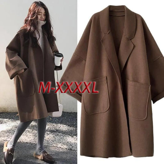 Autumn and Winter Woolen Coat Korean Fashion Mid-length Woolen Coat Thickened Over The Knee Plus Size Woolen Coat