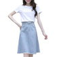 Summer Women Midi Denim Skirt Fashion Casual Tassel A-line Harajuku Female Light Blue Skirt Jeans Elegant Pocket Moda Mujer