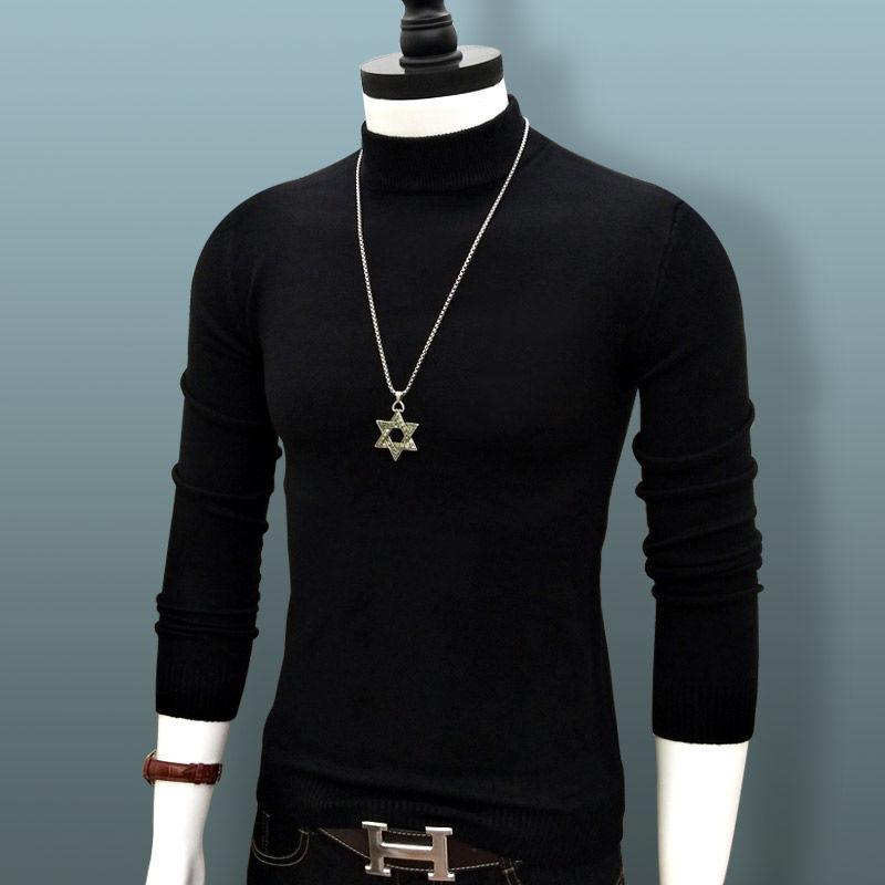 Sweater Men's Half-high Collar Autumn and Winter Models Trend Solid Color Autumn Knit Sweater Middle Collar Bottoming Shirt