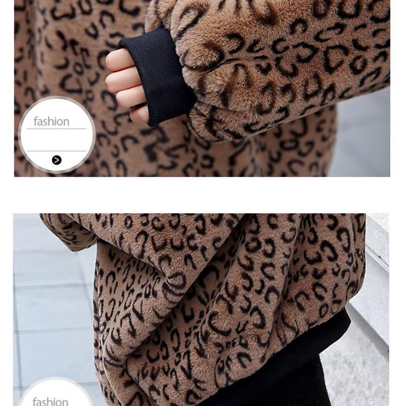 European Women's Leopard Fur Coat Autumn and Winter Imitation Mink Velvet Plus Size Loose Coat Mid-length