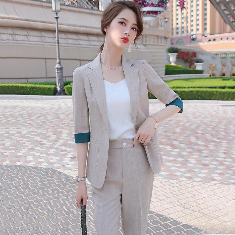 Spring Temperament Single-breasted Suit Two-piece Professional Wear Age-reducing Temperament Casual Solid Color Suit Women