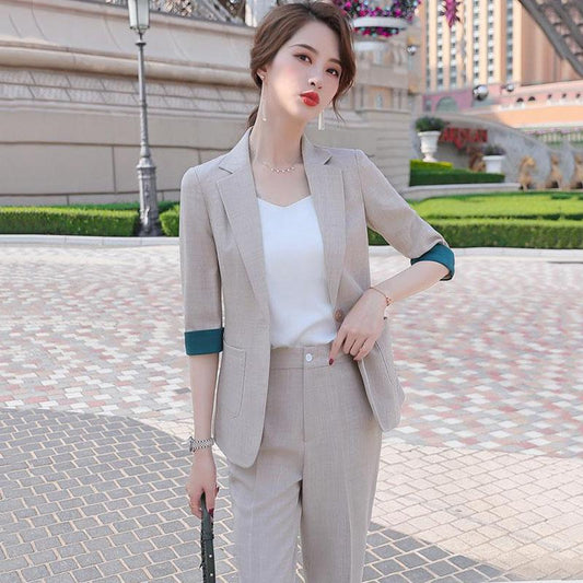 Spring Temperament Single-breasted Suit Two-piece Professional Wear Age-reducing Temperament Casual Solid Color Suit Women