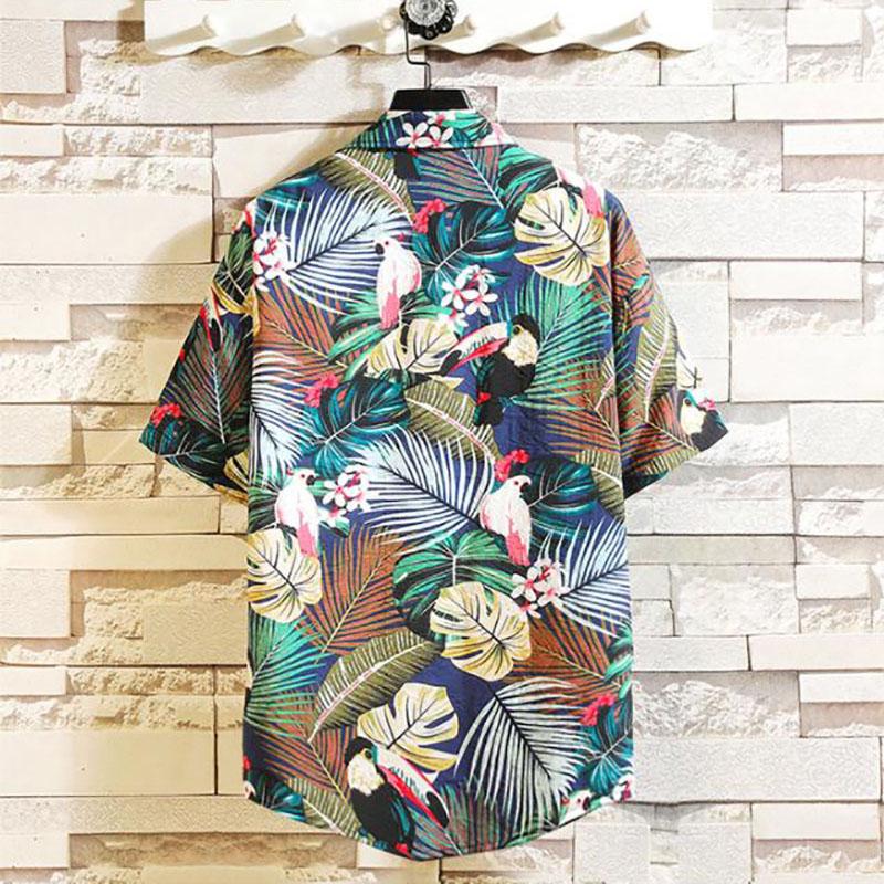 Summer Beach Shirt Men Tees Half Sleeve Clothes Leaf Fruit Print T-shirt Button Up Top Casual Male Undies Plus Size Overshirt