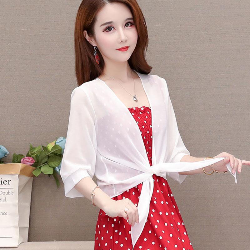 Shawl-style Top Women's All-match Short Chiffon Sunscreen Cardigan with A Thin Skirt