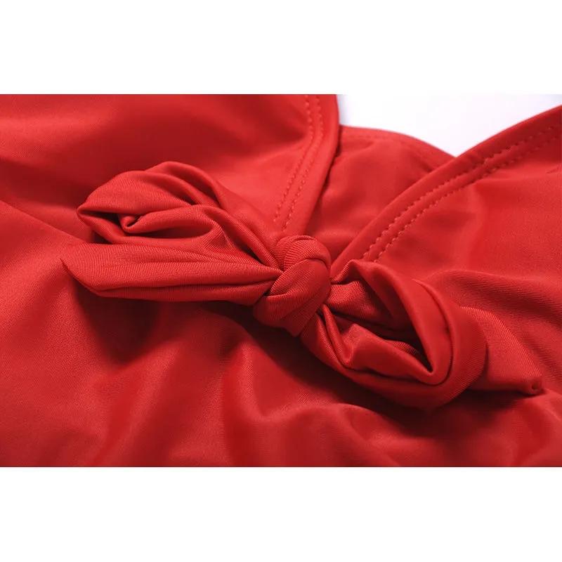 European and American Classic Open Back Hollow Sexy Conservative Cover Belly Split Swimsuit with Chest Pad Irregular Hem Beach Swimming Wear