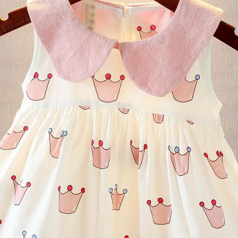 Baby Girl Dress Summer Loose 0-2 Years Old Baby Princess Dress New Baby Cotton Dress Cute Crown Print Dress A-line Skirt