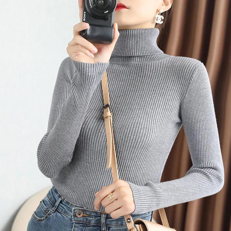 Turtleneck Sweater Women Autumn Winter Fashion High Neck High Neck Sweaters Solid Long Sleeve Pullover Knitwear Black White Knitted Jumper Top Clothes