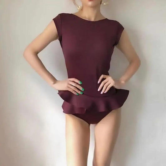 Korean Sexy Backless Triangle One-piece Swimsuit Women Cover Belly Slim Conservative Beach Swimsuit Sleeveless Irregular Hem Bikini Swimwear