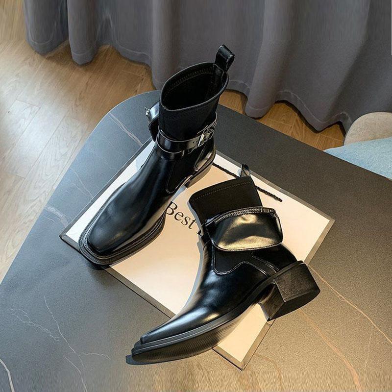 Boots Woman Martin Boots Black Chelsea Boots Thick with Short Boots Autumn and Winter Plus Velvet Warm Snow Boots Cotton Boots