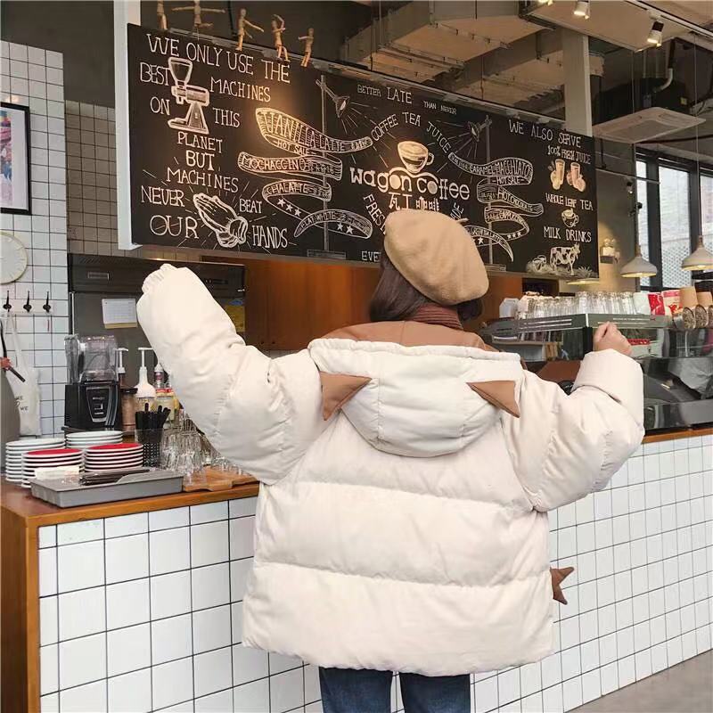 Cute Short Padded Jacket Women Loose Coat Hooded Cotton Coat Women Bread Coat