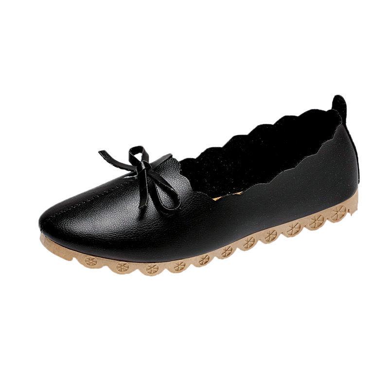 Spring and Autumn Korean Version of Shallow Mouth Mother Shoes All-match Soft-soled Round Toe Pedal Bowknot Work Lazy Shoes