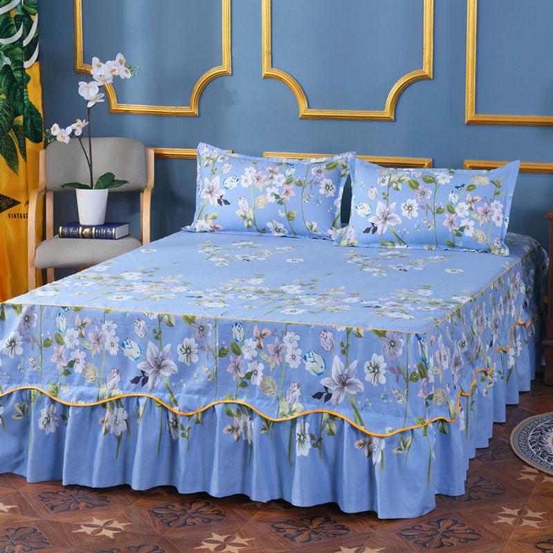 Non-slip Bedspread Bed Skirt Three-piece Printed Bed Skirt Pillowcase Simmons Protective Cover Home Bedding Light Luxury Style