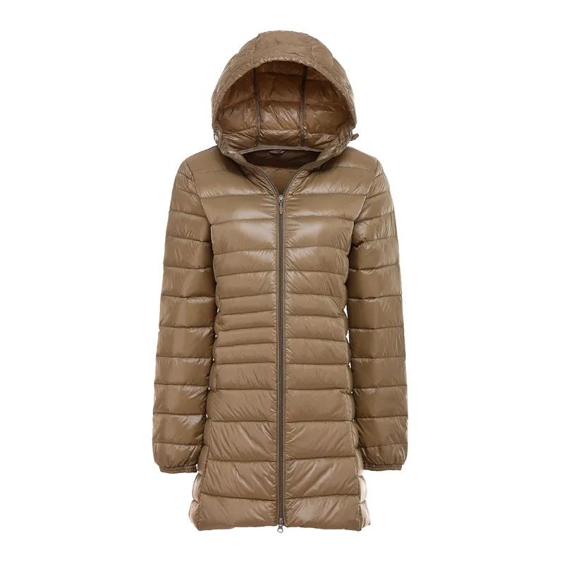 Women's Winter Oversized Down-filled Coat Female Ultra Light Jacket Hooded Slim Long Sleeve Parka Overcoat