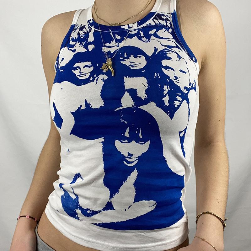 Portrait Graphic Print Tank Top 90s Vintage Harajuku Sleeveless Crop Top Y2K Aesthetic Summer Slim Fit Tee Tops Streetwear