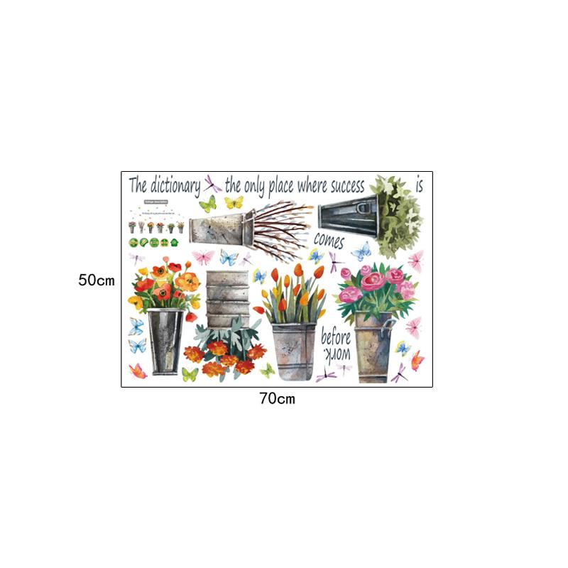 [sticker ]Retro Iron Bucket Potted Wall Stickers Home Decor Living Room Bedroom Kitchen Window Art