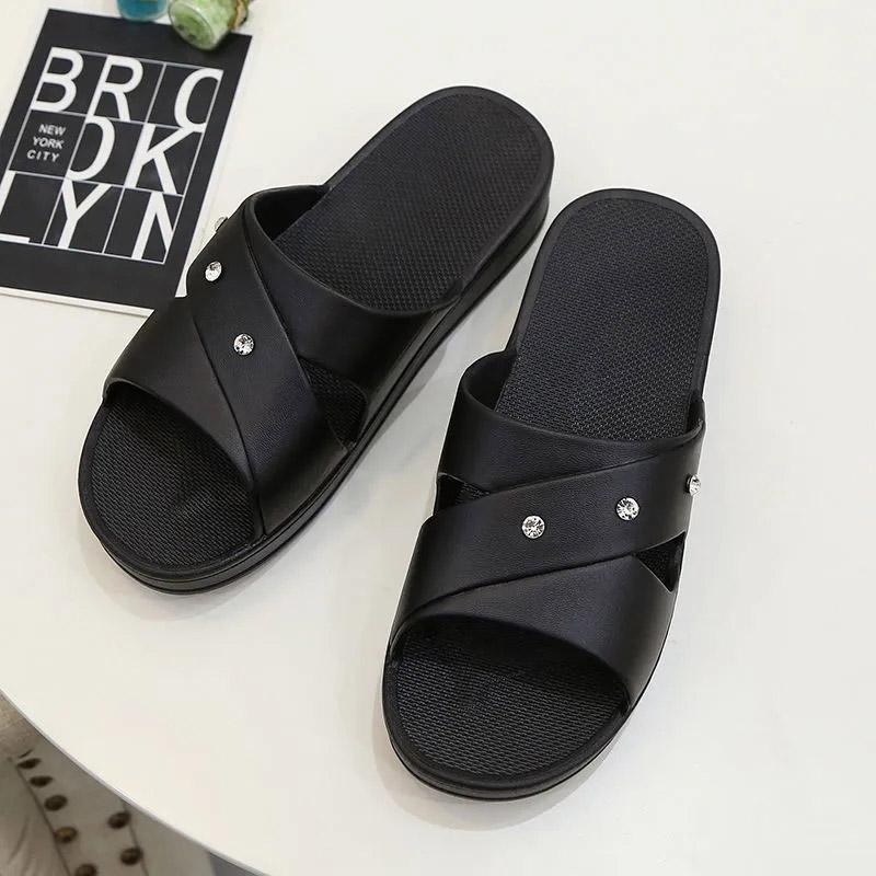 Women's Summer Thick-soled Slippers Home Bathroom Bath Non-slip Slippers Korean Casual Medium-heeled Slippers Mother Sandals Flip Flops