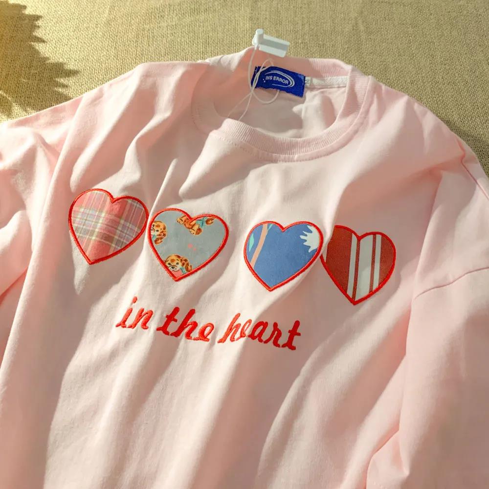 Embroidery Loose Basic T Shirt Summer Short Sleeve T-Shirts for Women Harajuku Kawaii Funny Student Tshirt