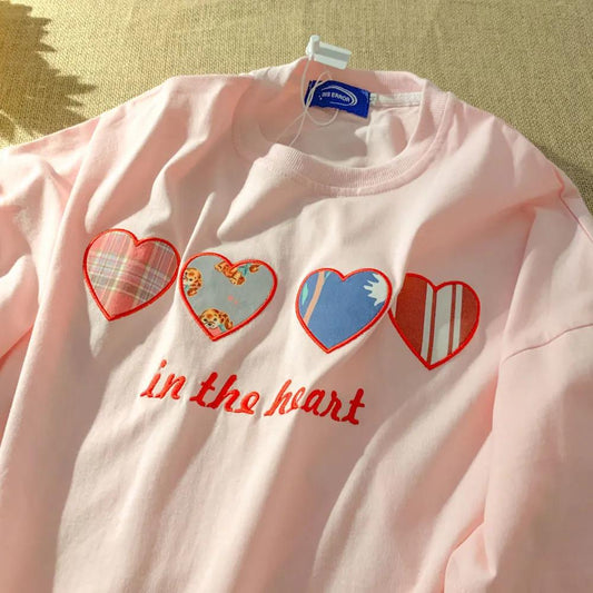 Embroidery Loose Basic T Shirt Summer Short Sleeve T-Shirts for Women Harajuku Kawaii Funny Student Tshirt