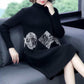 Autumn and Winter Plus Size Thick Sweater Half High Neck Loose Knit Top Mid-length Middle-aged Ladies Sweater Dress