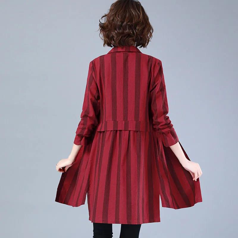 Long-sleeved All-match Plus Size Women's Striped Shirt Mid-length Shirt Temperament Top