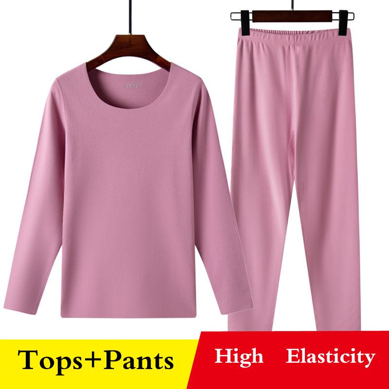 Women Winter Autumn Clothes Thermal Underwear O-neck Tops Pants Female Tight Suit Windproof Comfortable Soft Lining Long Sleeve High Elasticity Slim