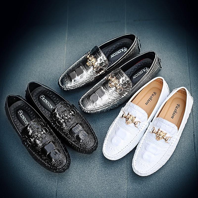 Shoes Men Loafers Leather Moccasin Crocodile Style Footwear Slip On Flat Driving Boat Shoes Classica