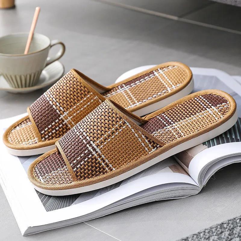 Rattan Grass Sandals Men and Women Summer Non-slip Couple Sandals Women's Bedroom Spring and Autumn Slippers Home