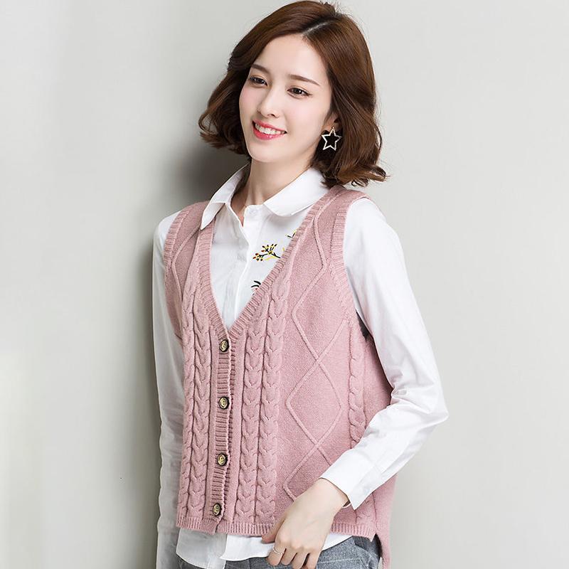 Women's Sweater Vest Short All-match V-neck Woolen Vest Sleeveless Sweater Top Ladies Pure Color Temperament Sweater Vest