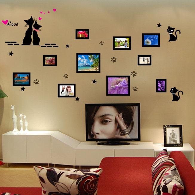 Love cat photo wall room room decoration removable TV background wall sticker