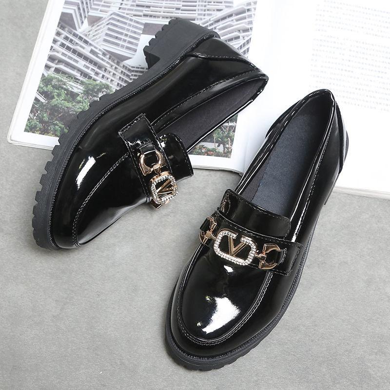 Glossy Cute Working Leather Shoes Women's British All-match Thick-heeled Mid-heel Single-shoes Women's Mid-heel Leather Shoes