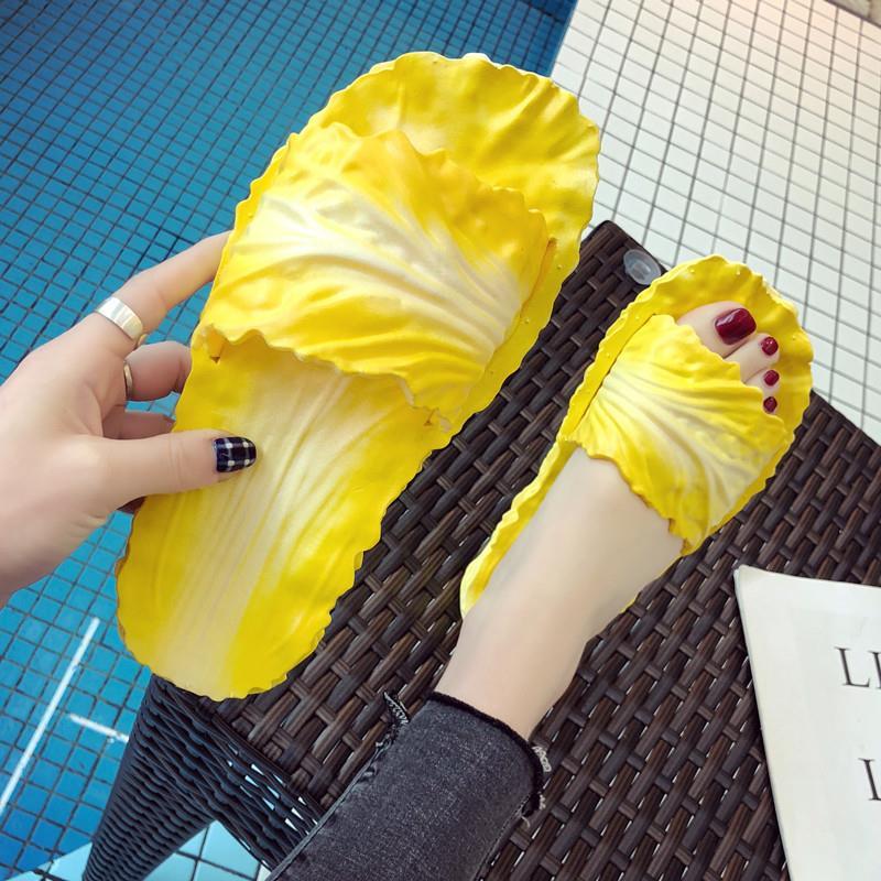 Slippers Female Summer Indoor Creative Cabbage Cute Soft Bottom Household Thick Bottom Bathroom Slippers Non-slip Parent-child Sandals and Slippers