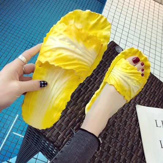 Slippers Female Summer Indoor Creative Cabbage Cute Soft Bottom Household Thick Bottom Bathroom Slippers Non-slip Parent-child Sandals and Slippers