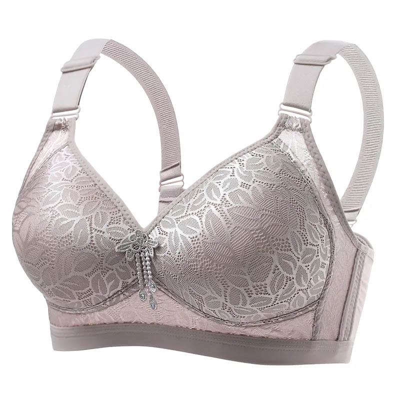 Women's Large Size Full Cup Thin Jacquard Bra No Steel Rings Anti-Sagging Gathering Non-Magnetic Adjustable Comfort Bra