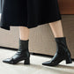 Sexy Elastic High Boots Pointed Toe Boots Zipper Chunky Heel Leather Knee-high Boots Winter
