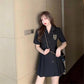 Retro College Dress Women's Summer Dress Waist Slim Temperament A-shaped Short-sleeved Suit Skirt Ladies Short Dress Coat