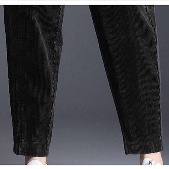 Women Fashion Winter Thicken Plush Corduroy Casual Pants Warm High Waist Trousers